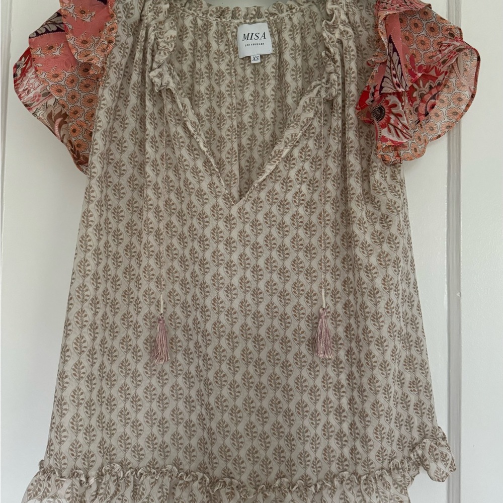 Misa Los Angeles Cream and Pink blouse
